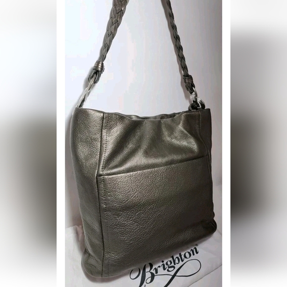 Brighton Metallic Pewter Anju Masterpiece Collection Leather Shoulder Bag EUC - Picture 6 of 13